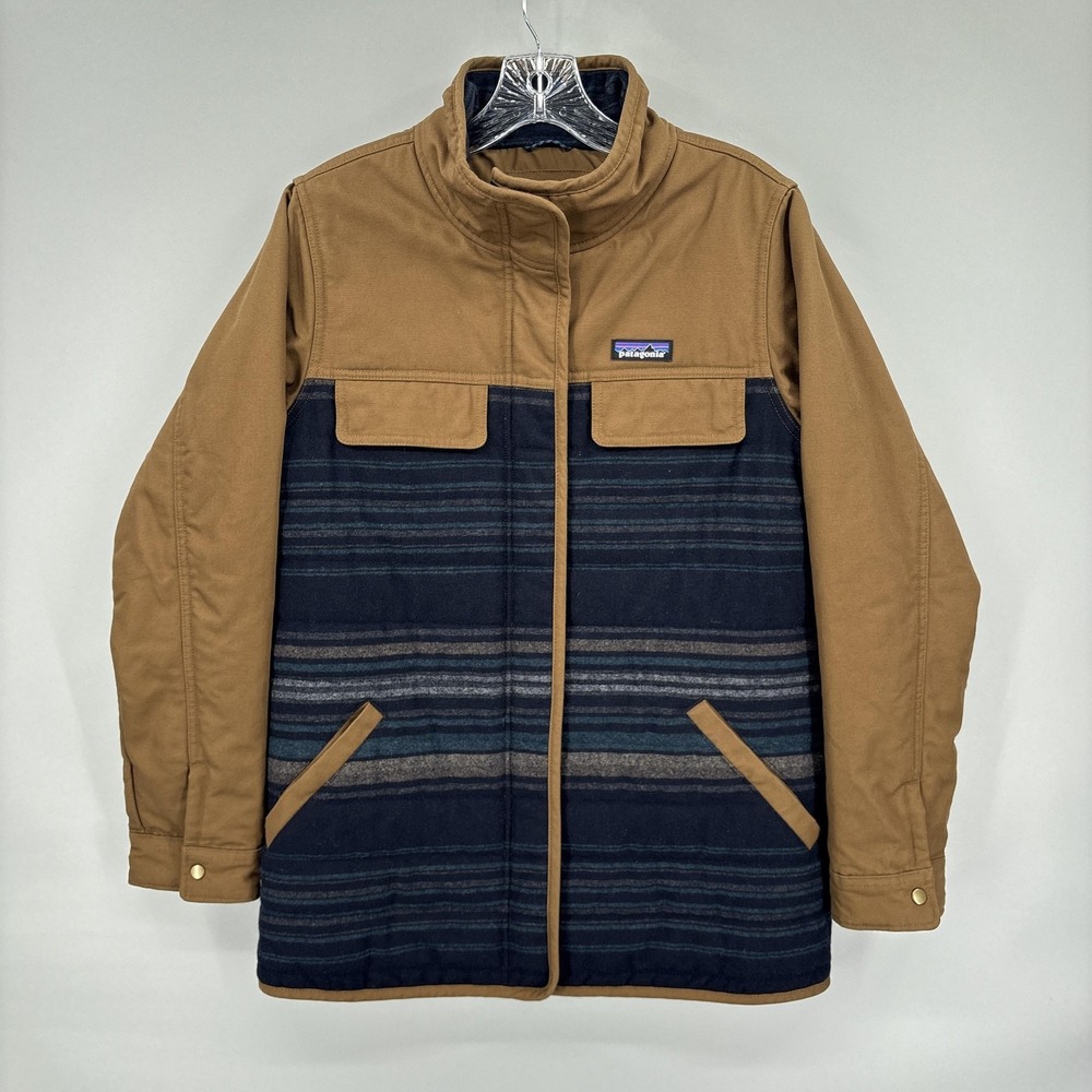 Patagonia Jacket Womens Small Brown Wool Blend Striped Insulated Zip Out Yonder